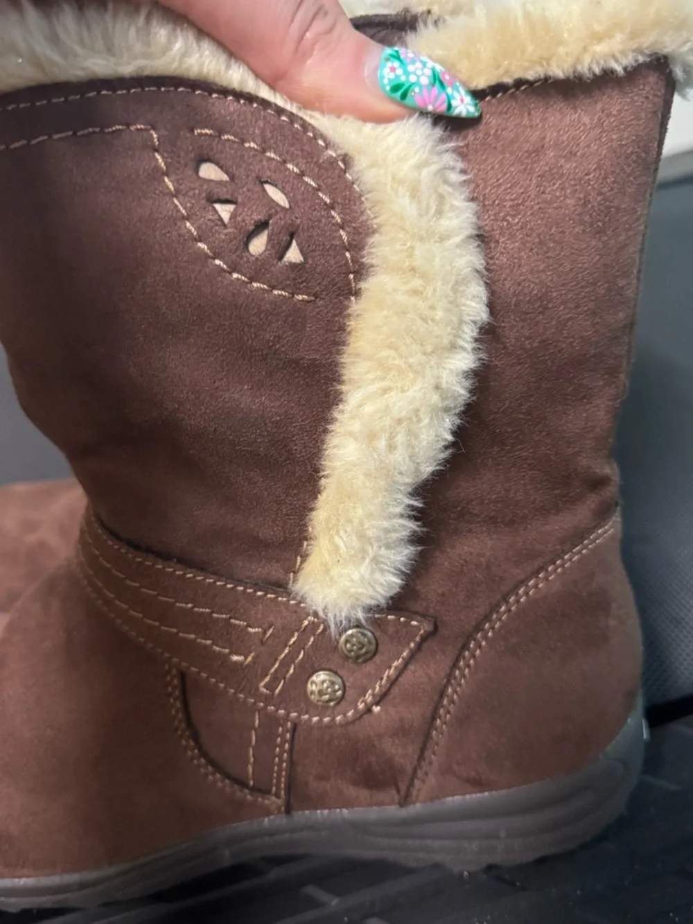Earth Spirit Faux Suede & Fur Mid-Calf Boho/Moto Winter Boots – Size 10